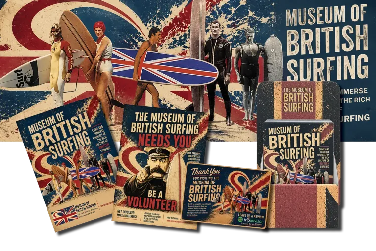 Museum of British Surfing website shown on desktop, tablet and mobile