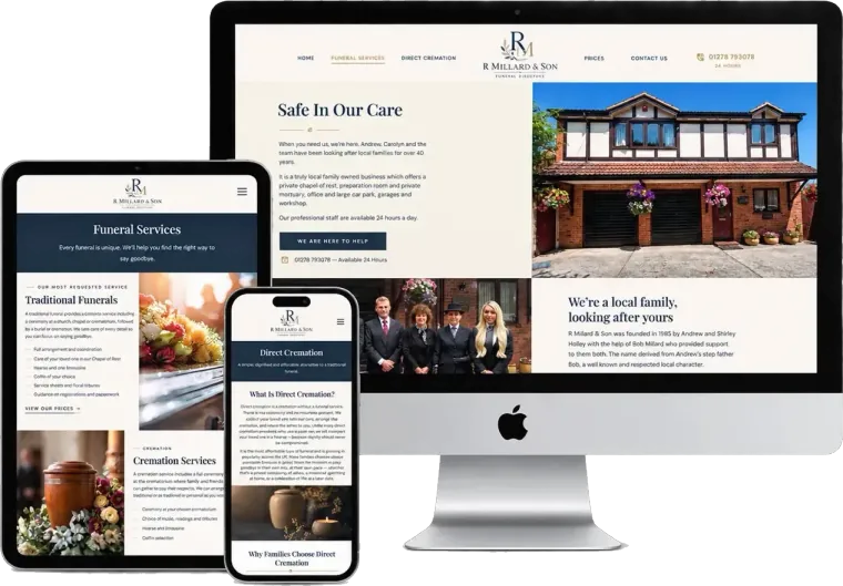 R Millard & Son website shown on desktop, tablet and mobile